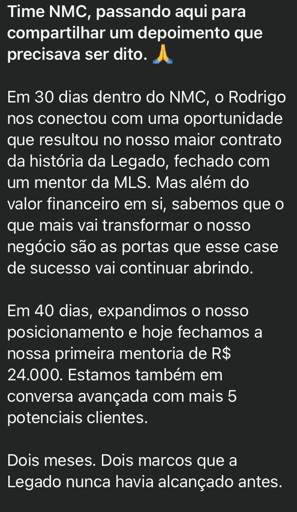 Depoimento de membro do New Money Club