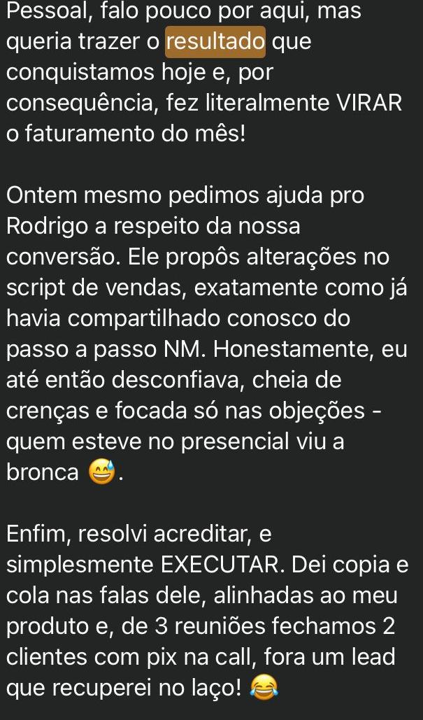 Depoimento de membro do New Money Club